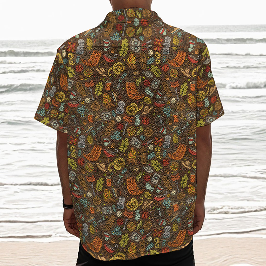 Cartoon Camping Pattern Print Textured Short Sleeve Shirt