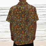 Cartoon Camping Pattern Print Textured Short Sleeve Shirt