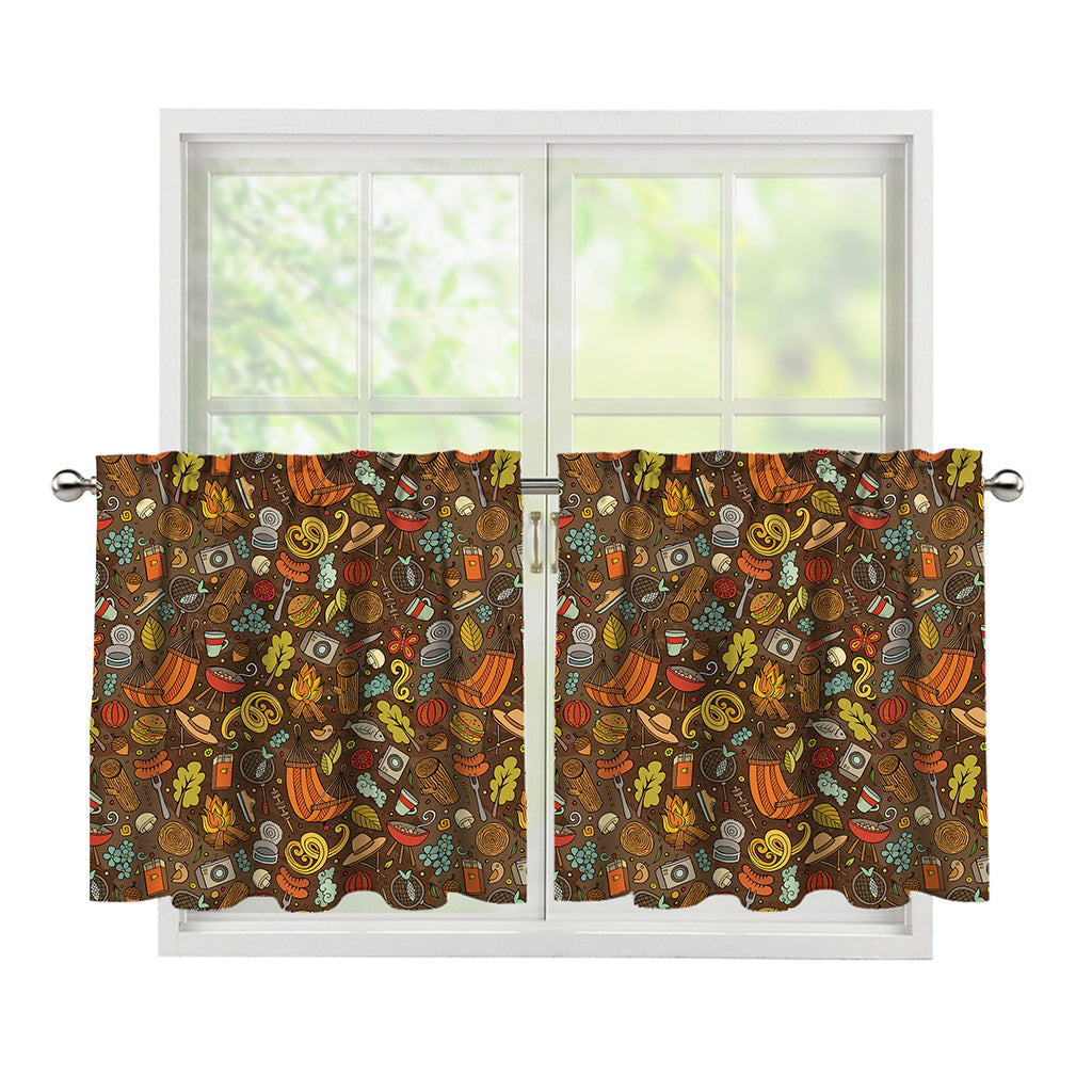 Cartoon Camping Pattern Print Tier Curtains