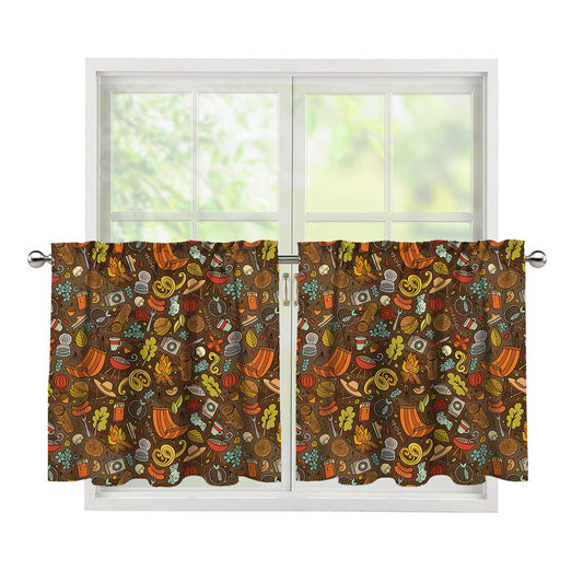 Cartoon Camping Pattern Print Tier Curtains