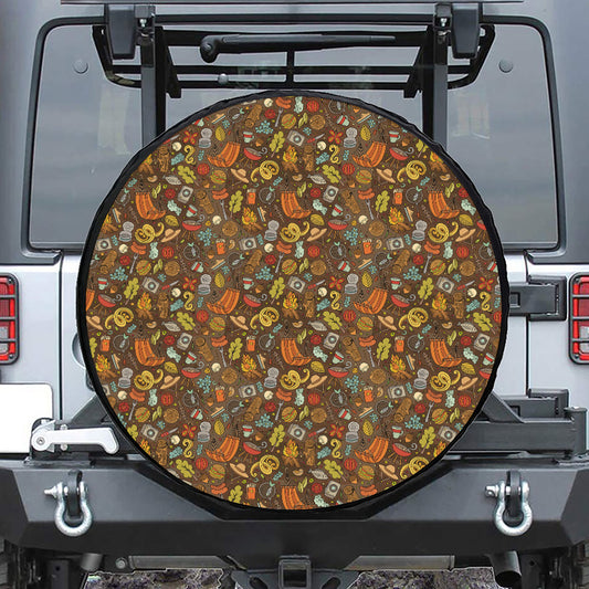 Cartoon Camping Pattern Print Tire Cover
