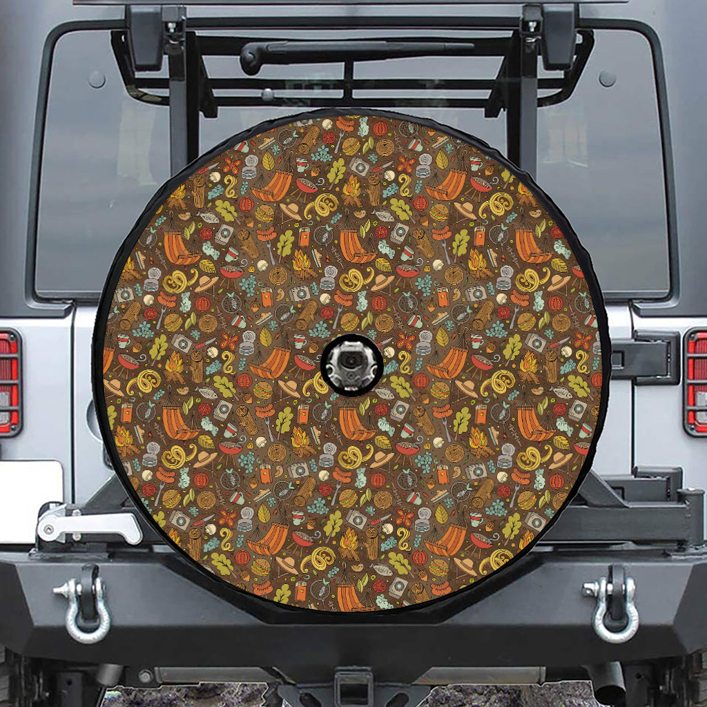 Cartoon Camping Pattern Print Tire Cover With Camera Hole