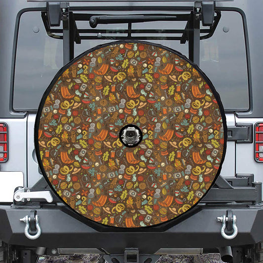 Cartoon Camping Pattern Print Tire Cover With Camera Hole