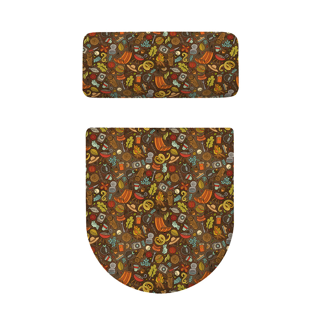 Cartoon Camping Pattern Print Toilet Lid And Tank Cover Set