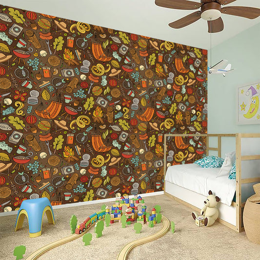Cartoon Camping Pattern Print Wall Sticker