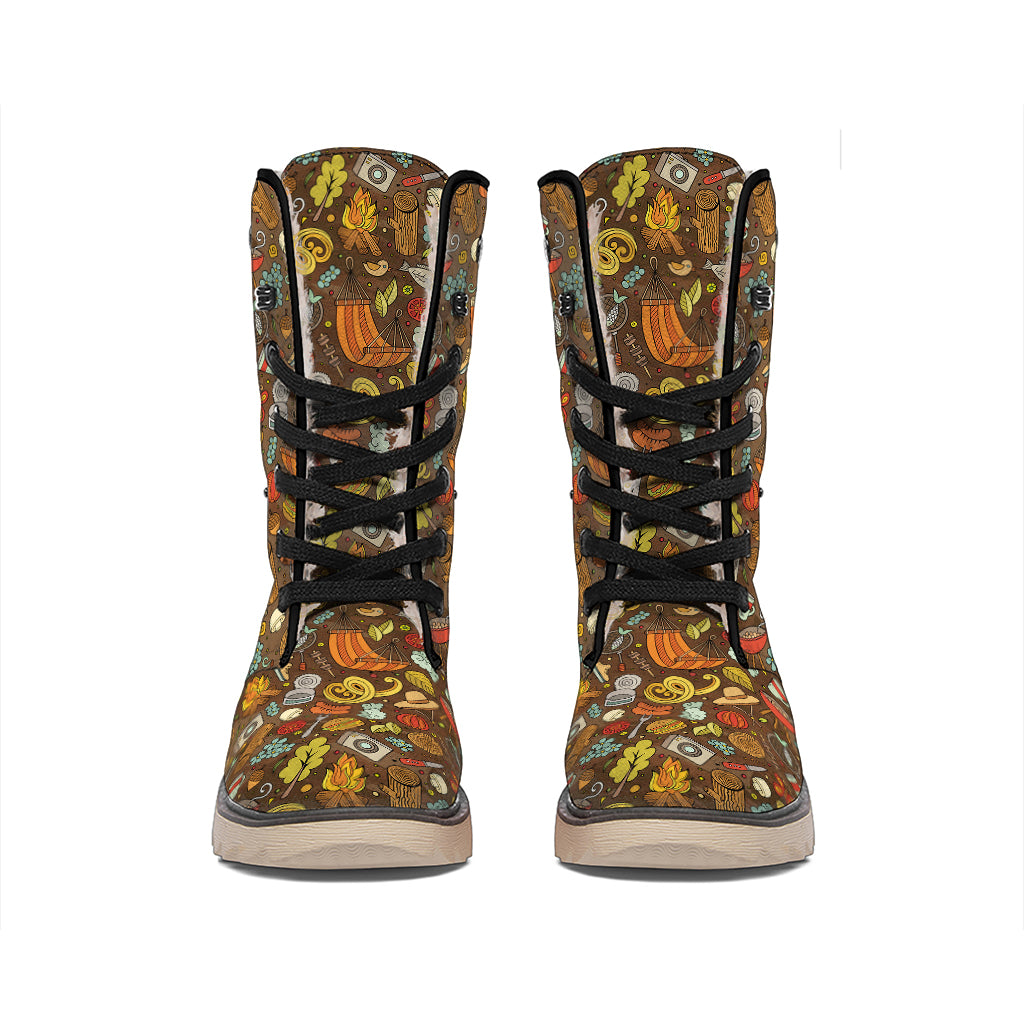 Cartoon Camping Pattern Print Winter Boots