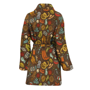 Cartoon Camping Pattern Print Women's Bathrobe