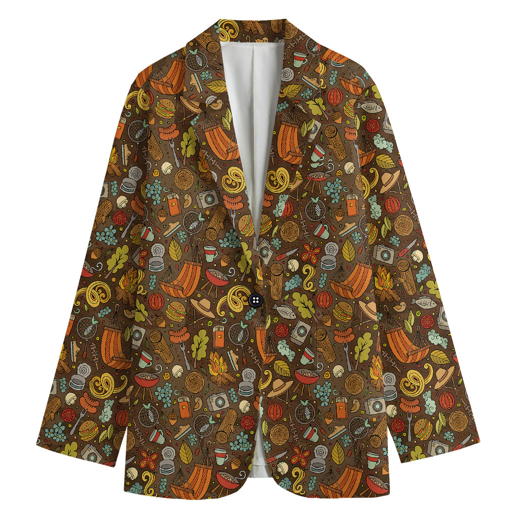 Cartoon Camping Pattern Print Women's Blazer