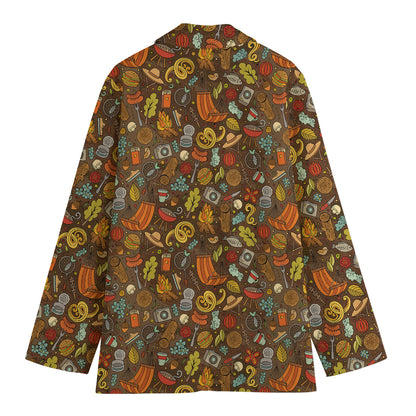 Cartoon Camping Pattern Print Women's Blazer