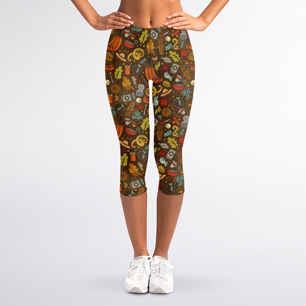 Cartoon Camping Pattern Print Women's Capri Leggings