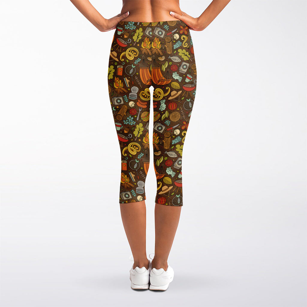 Cartoon Camping Pattern Print Women's Capri Leggings