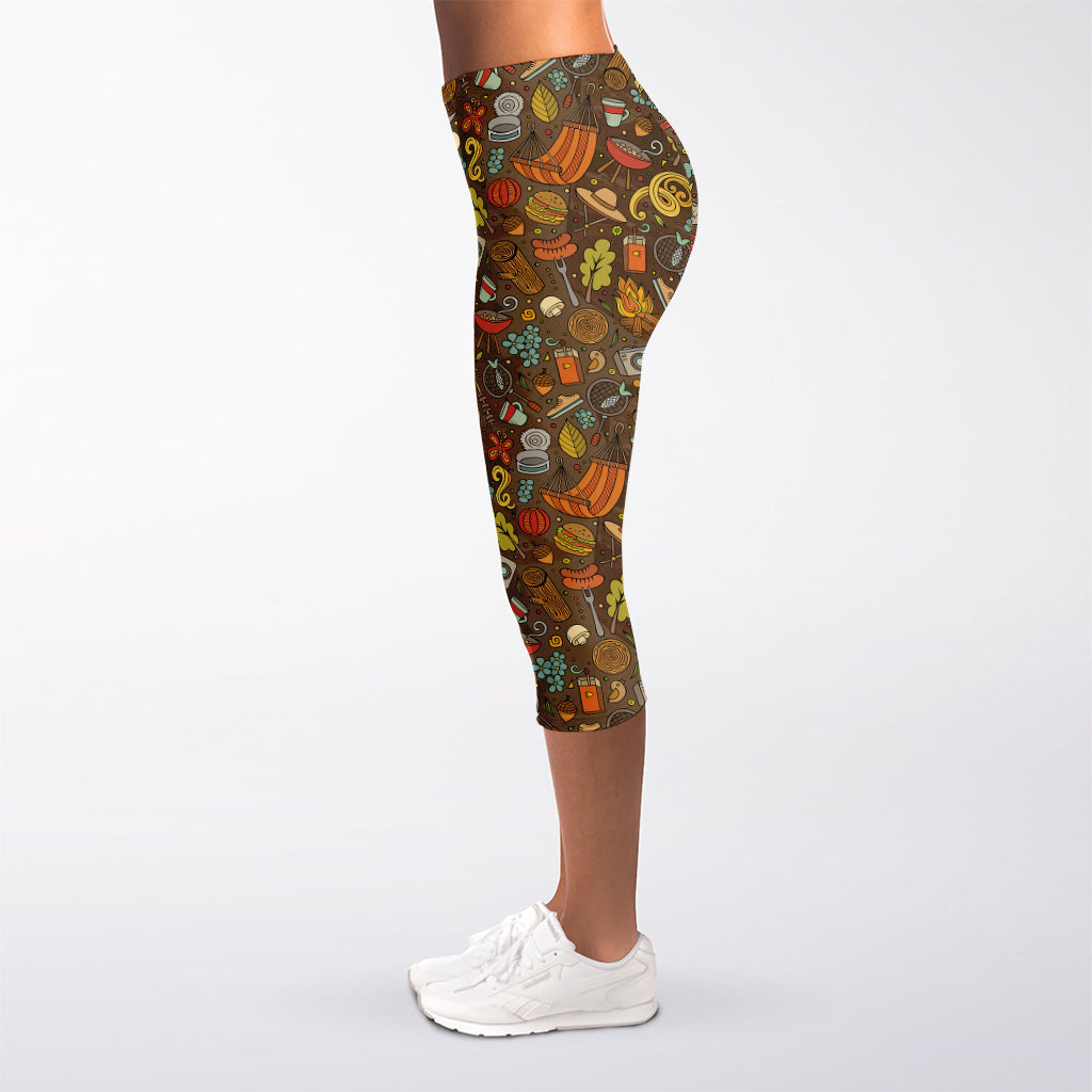 Cartoon Camping Pattern Print Women's Capri Leggings