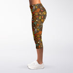 Cartoon Camping Pattern Print Women's Capri Leggings