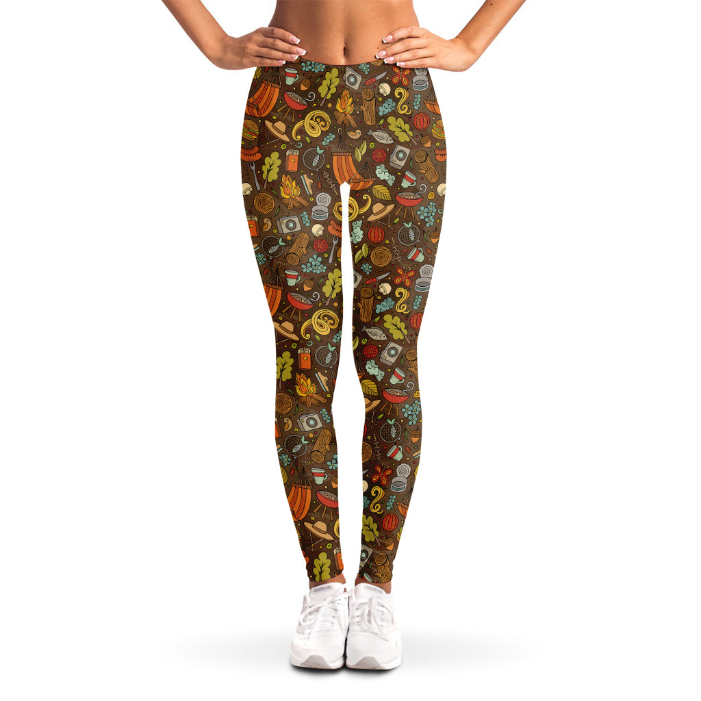 Cartoon Camping Pattern Print Women's Leggings