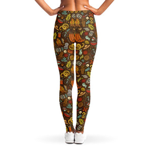 Cartoon Camping Pattern Print Women's Leggings