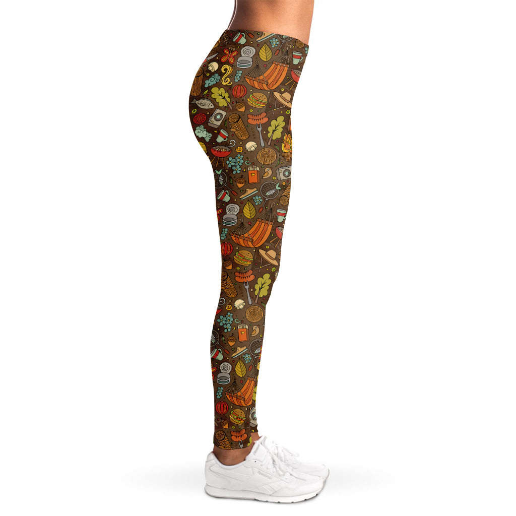 Cartoon Camping Pattern Print Women's Leggings