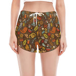 Cartoon Camping Pattern Print Women's Split Running Shorts