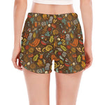 Cartoon Camping Pattern Print Women's Split Running Shorts