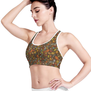 Cartoon Camping Pattern Print Women's Sports Bra