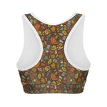 Cartoon Camping Pattern Print Women's Sports Bra