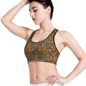 Cartoon Camping Pattern Print Women's Sports Bra