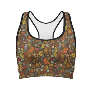 Cartoon Camping Pattern Print Women's Sports Bra