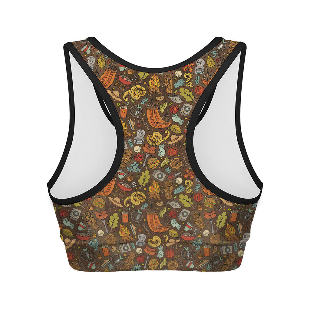 Cartoon Camping Pattern Print Women's Sports Bra