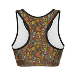 Cartoon Camping Pattern Print Women's Sports Bra