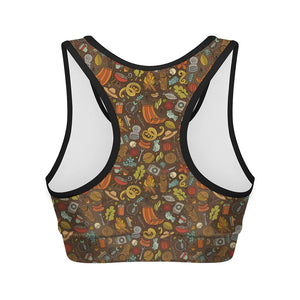 Cartoon Camping Pattern Print Women's Sports Bra