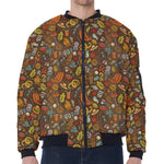 Cartoon Camping Pattern Print Zip Sleeve Bomber Jacket