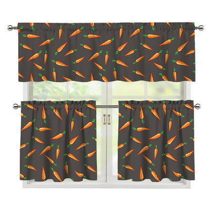 Cartoon Carrot Pattern Print 3 Piece Kitchen Curtains