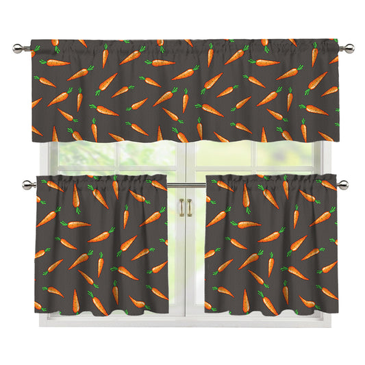 Cartoon Carrot Pattern Print 3 Piece Kitchen Curtains