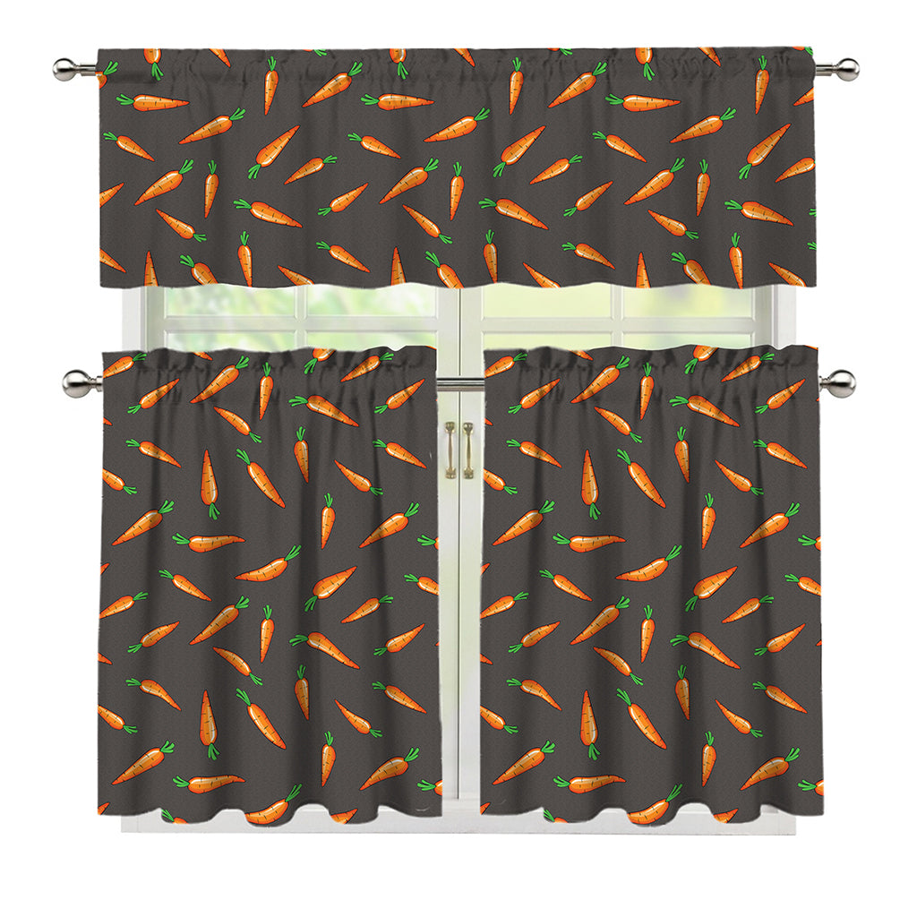 Cartoon Carrot Pattern Print 3 Piece Kitchen Curtains