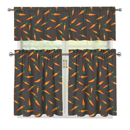 Cartoon Carrot Pattern Print 3 Piece Kitchen Curtains