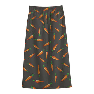 Cartoon Carrot Pattern Print Cotton Front Slit Maxi Skirt