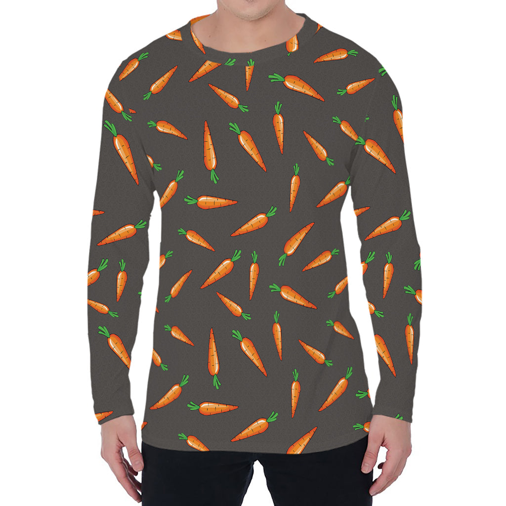 Cartoon Carrot Pattern Print Men's Long Sleeve T-Shirt