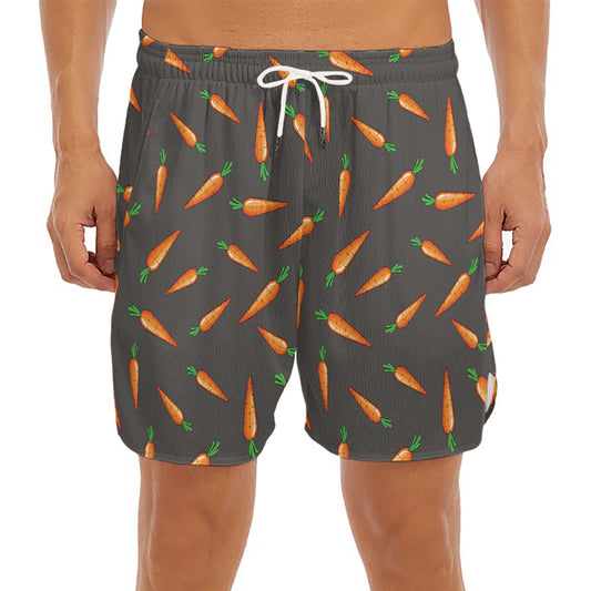 Cartoon Carrot Pattern Print Men's Split Running Shorts