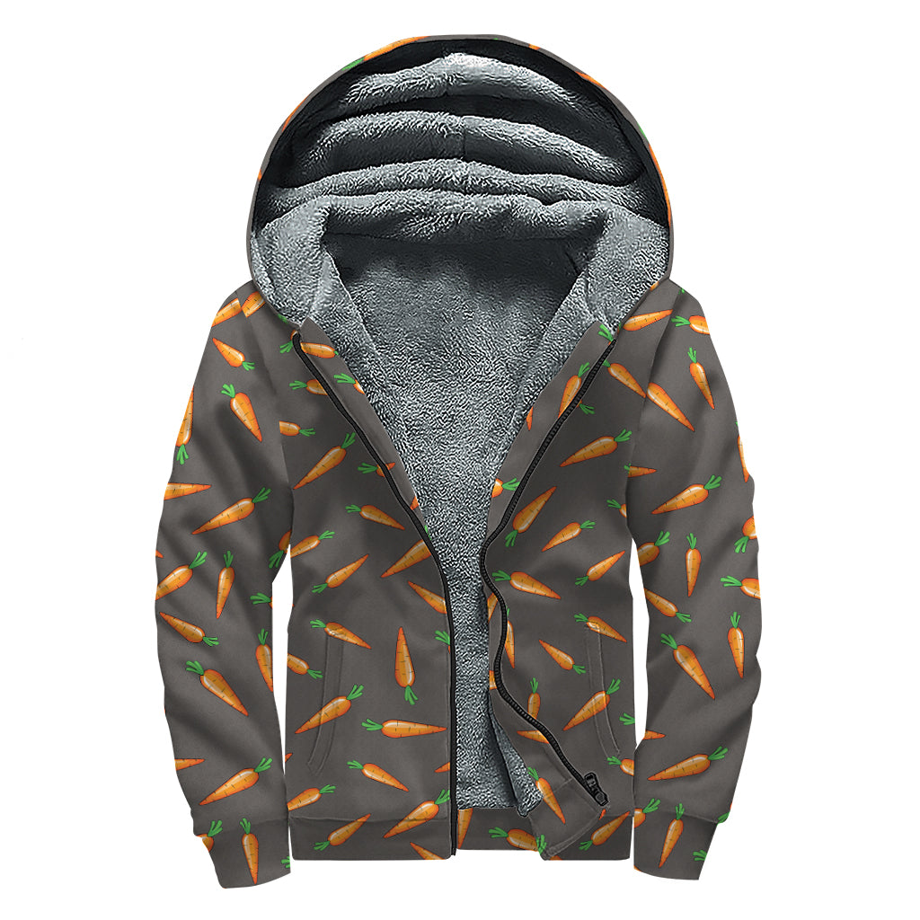 Cartoon Carrot Pattern Print Sherpa Lined Zip Up Hoodie