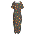 Cartoon Carrot Pattern Print Short Sleeve Long Nightdress