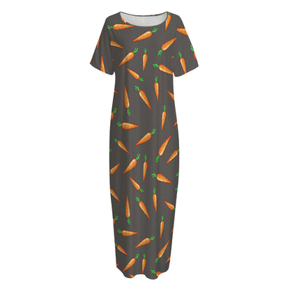 Cartoon Carrot Pattern Print Short Sleeve Long Nightdress