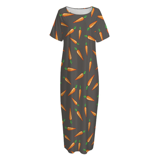 Cartoon Carrot Pattern Print Short Sleeve Long Nightdress