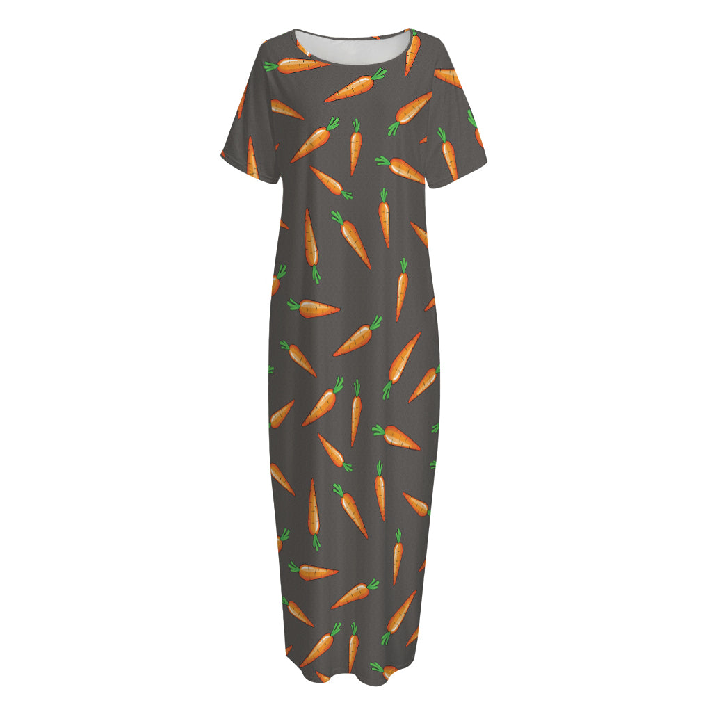 Cartoon Carrot Pattern Print Short Sleeve Long Nightdress