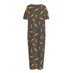 Cartoon Carrot Pattern Print Short Sleeve Long Nightdress