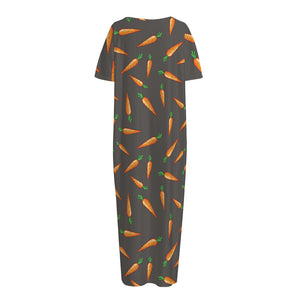 Cartoon Carrot Pattern Print Short Sleeve Long Nightdress