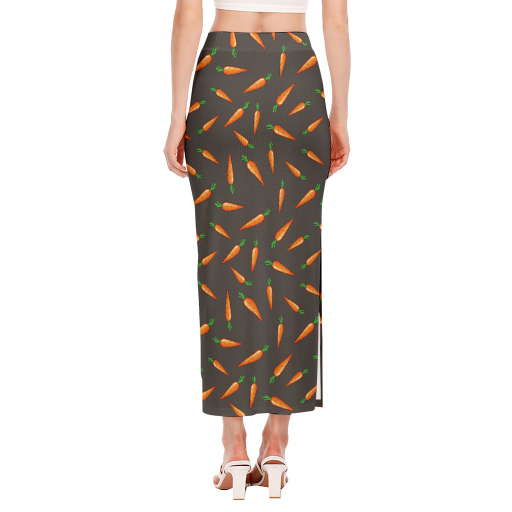 Cartoon Carrot Pattern Print Side Slit Maxi Skirt
