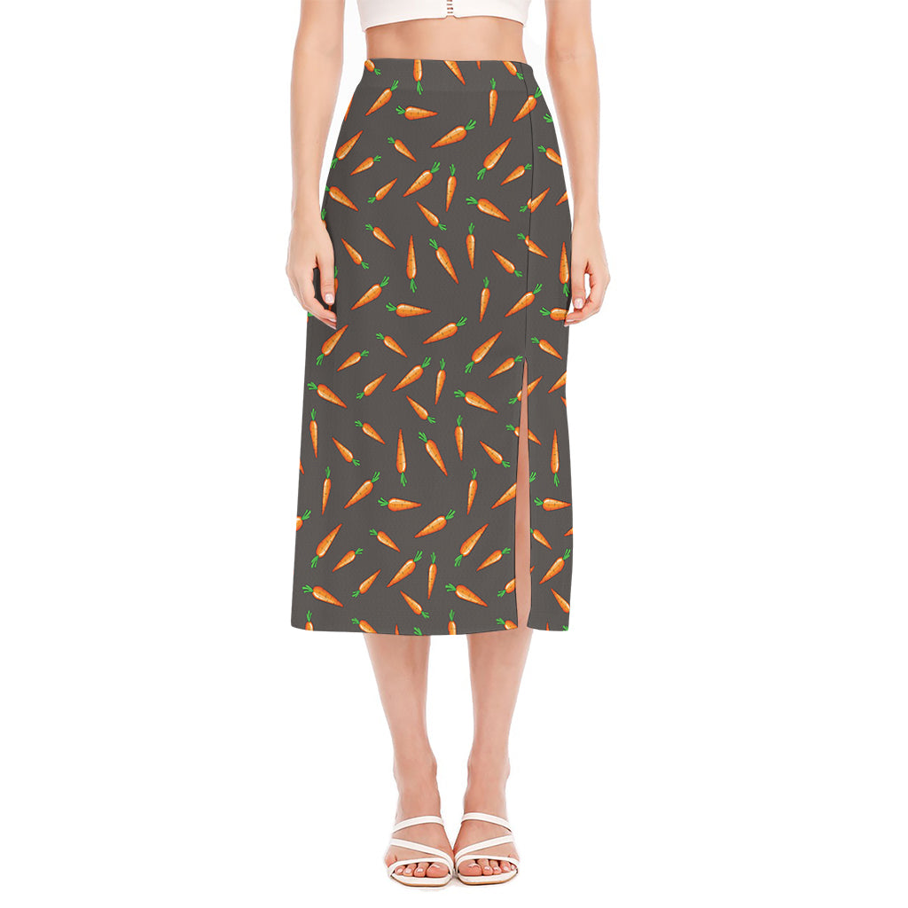 Cartoon Carrot Pattern Print Side Slit Midi Skirt