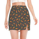 Cartoon Carrot Pattern Print Side Slit Mini Skirt