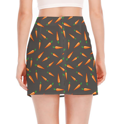 Cartoon Carrot Pattern Print Side Slit Mini Skirt