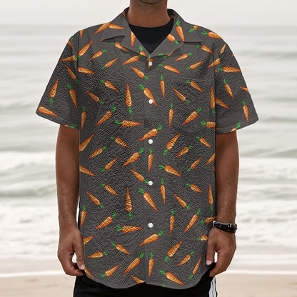Cartoon Carrot Pattern Print Textured Short Sleeve Shirt