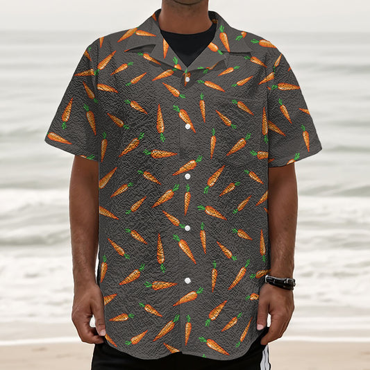 Cartoon Carrot Pattern Print Textured Short Sleeve Shirt
